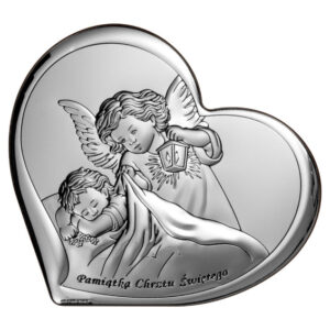 Obrazek srebrny – Aniołek z latarenką w sercu z napisem 8×7,3 cm