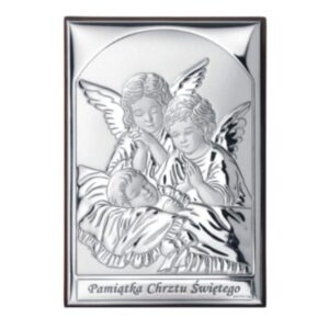 Obrazek srebrny z Aniołkami 6×9 cm
